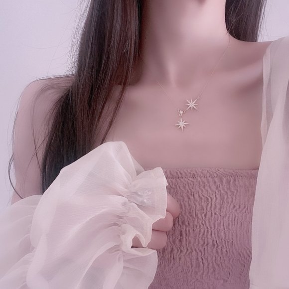 NEW 14K Gold Plated Diamond Star Necklace a - Picture 2 of 6